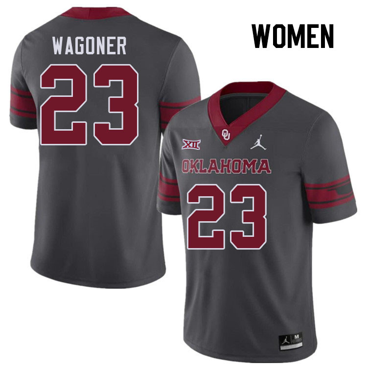 Women #23 Jasiah Wagoner Oklahoma Sooners College Football Jerseys Stitched-Charcoal - Click Image to Close